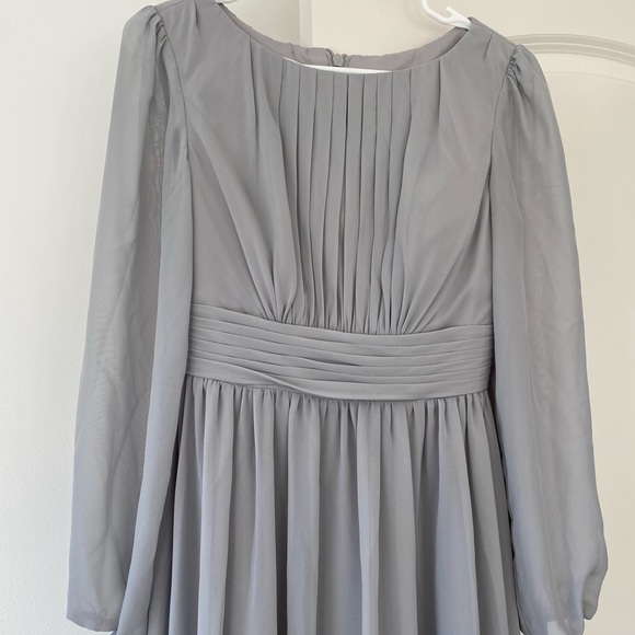 Jjs House Silver A-line Scoop Floor Length Chiffon Bridesmaid Dress with Ruffle - Picture 2 of 10